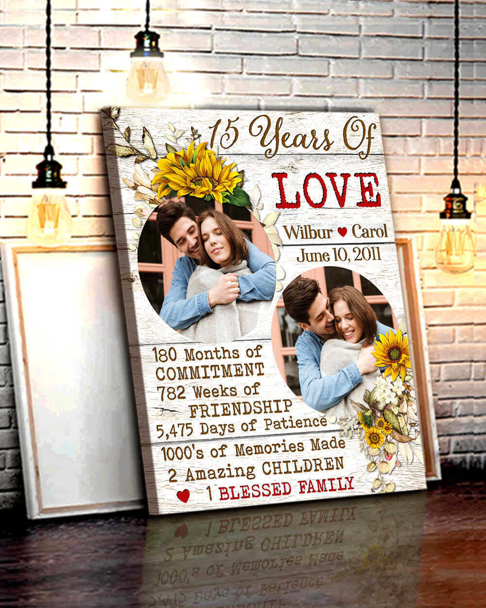 15 Years of Love Personalized 2 Photos Canvas Wall Art